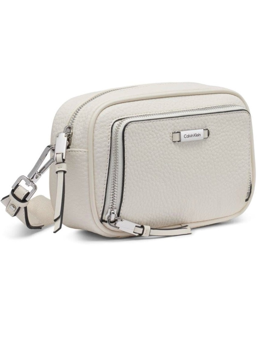 Calvin Klein Off-White Pebbled Leather Crossbody Camera Bag
